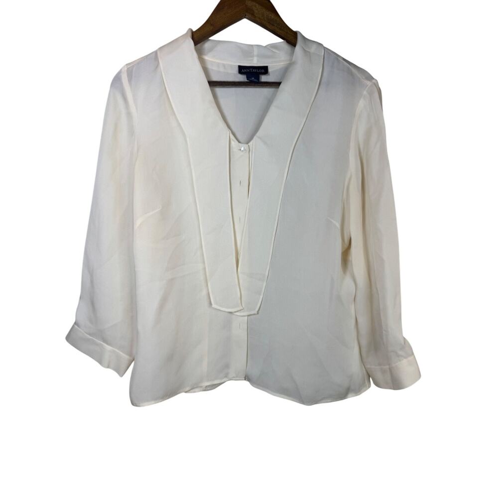 Ann Taylor Womens 3/4 Sleeve Ivory‎ Silk Blouse Size 10 Career Work Capsule
